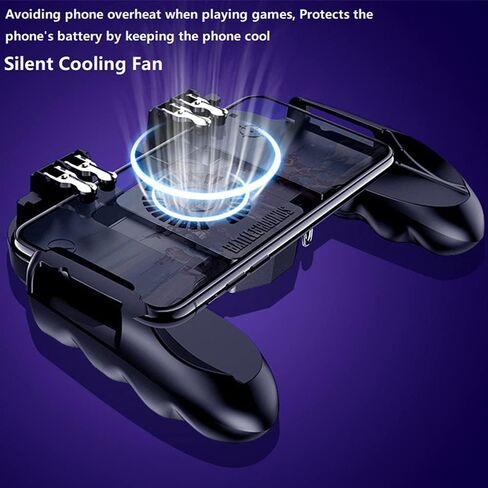 4 وحدة تحكم في الألعاب المحمولة مع مروحة تبريد وحامل قابل للتعديل لـ PUBG/Fotnite 6 أصابع تشغيل GAMR أو L1R1 L2R2 قبضة ألعاب لهاتف iOS Android مقاس 4.7-6.5 بوصة in Kuwait