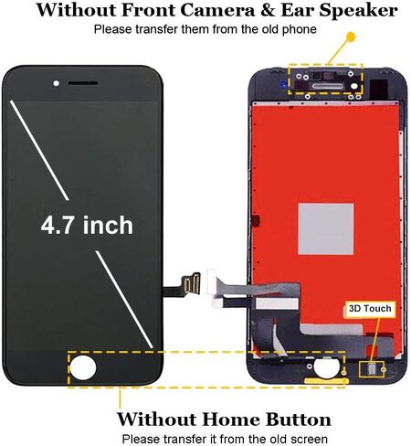 متوافق مع شاشة iPhone 8 البديلة مقاس 4.7 بوصة، شاشة LCD ثلاثية الأبعاد تعمل باللمس لـ A1863، A1905، A1906 مجموعة كاملة مع مجموعة أدوات إصلاح (أسود) in Kuwait