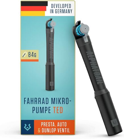مضخة دراجة صغيرة Ted - لجميع الصمامات 120 رطل لكل بوصة مربعة / 8.3 بار أقصى ضغط I وظيفة تلسكوب فعالة I مضخة دراجة من الألومنيوم بآلة CNC I مضخة دراجة لصمام Presta وSchrader وDV in Kuwait