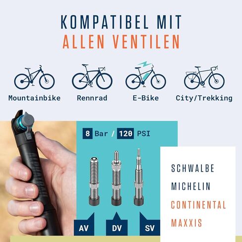 مضخة دراجة صغيرة Ted - لجميع الصمامات 120 رطل لكل بوصة مربعة / 8.3 بار أقصى ضغط I وظيفة تلسكوب فعالة I مضخة دراجة من الألومنيوم بآلة CNC I مضخة دراجة لصمام Presta وSchrader وDV in Kuwait