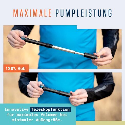 مضخة دراجة صغيرة Ted - لجميع الصمامات 120 رطل لكل بوصة مربعة / 8.3 بار أقصى ضغط I وظيفة تلسكوب فعالة I مضخة دراجة من الألومنيوم بآلة CNC I مضخة دراجة لصمام Presta وSchrader وDV in Kuwait