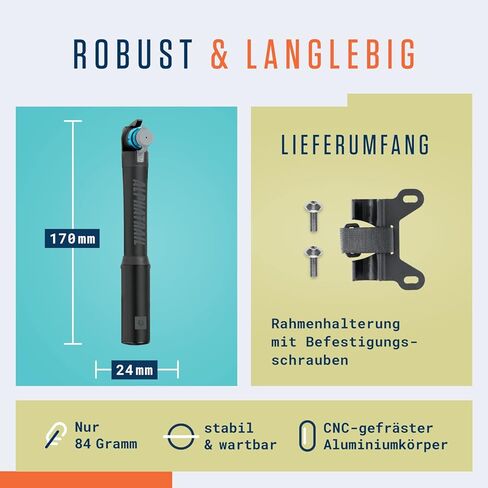 مضخة دراجة صغيرة Ted - لجميع الصمامات 120 رطل لكل بوصة مربعة / 8.3 بار أقصى ضغط I وظيفة تلسكوب فعالة I مضخة دراجة من الألومنيوم بآلة CNC I مضخة دراجة لصمام Presta وSchrader وDV in Kuwait