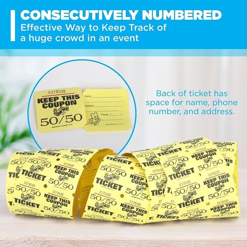 تذاكر السحب لفة مزدوجة - 50/50-1000 عدد التذاكر لكل لفة - من السهل تمزيق بذرة للحصول على معلومات الاتصال - لفة تذاكر طبل السحب للمشروبات، الكرنفال، المزاد الصيني، الأحداث (الأزرق) in Kuwait