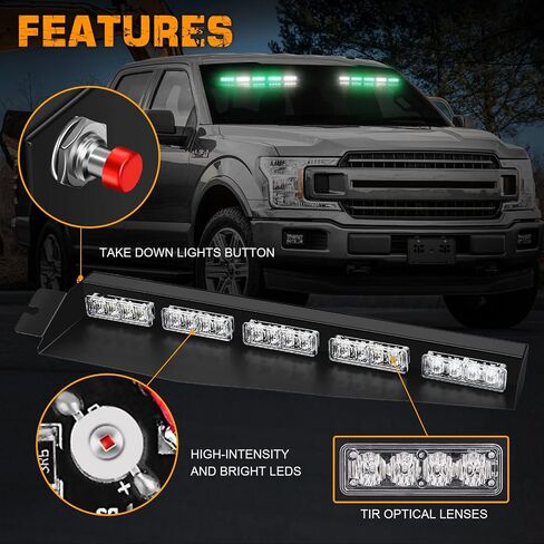 XRIDONSEN 34 inch Emergency Visor Light Bar 40 LED Amber Strobe Lights | Warning Hazard Caution Safety Lights Interior Windshield Lights w/ Take Down for Tow/Plow Trucks Construction Vehicles in Kuwait