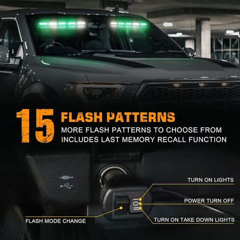 XRIDONSEN 34 inch Emergency Visor Light Bar 40 LED Amber Strobe Lights | Warning Hazard Caution Safety Lights Interior Windshield Lights w/ Take Down for Tow/Plow Trucks Construction Vehicles in Kuwait