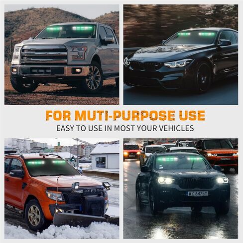 XRIDONSEN 34 inch Emergency Visor Light Bar 40 LED Amber Strobe Lights | Warning Hazard Caution Safety Lights Interior Windshield Lights w/ Take Down for Tow/Plow Trucks Construction Vehicles in Kuwait