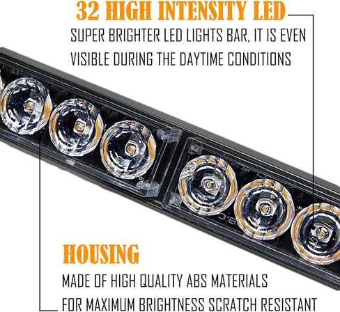 Emergency Light Bar 35.5 Inch 13 Flash Patterns 32 Led Warning Lights Traffic Advisor Bar Yellow Strobe Safety Lights with Cigar Lighter (35. 5 Inch, Amber Yellow) in Saudi Arabia