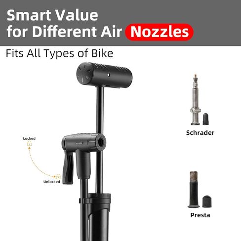 ROCKBROS Bike Pump, Bicycle Pump with PSI Gauge, Protable Bike Tire Pump with Smart Valve-Fits Presta & Schrade, Mini Bike Air Pump for Road Bike Mountain Bike, High Pressure 120 PSI/8 Bar in Saudi Arabia