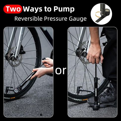 ROCKBROS Bike Pump, Bicycle Pump with PSI Gauge, Protable Bike Tire Pump with Smart Valve-Fits Presta & Schrade, Mini Bike Air Pump for Road Bike Mountain Bike, High Pressure 120 PSI/8 Bar in Saudi Arabia