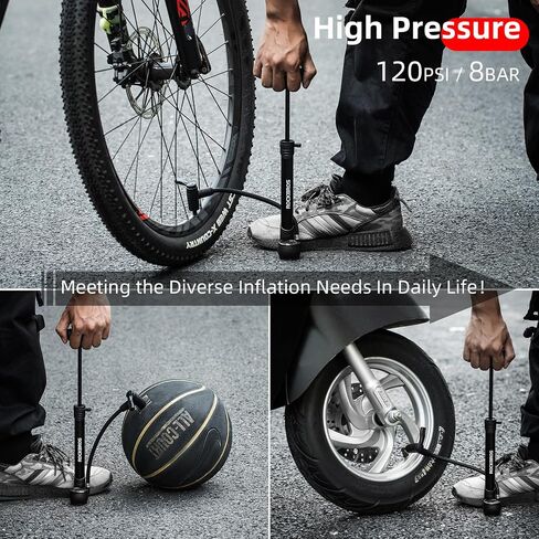 ROCKBROS Bike Pump, Bicycle Pump with PSI Gauge, Protable Bike Tire Pump with Smart Valve-Fits Presta & Schrade, Mini Bike Air Pump for Road Bike Mountain Bike, High Pressure 120 PSI/8 Bar in Saudi Arabia