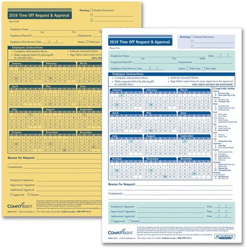 نموذج طلب الإجازة والموافقة لعام 2020، صغير (5 1/2 بوصة × 8 1/2 بوصة)، جزأين، حزمة من 50 قطعة (A00452020AMZ) in Kuwait