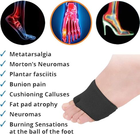 Metatarsal Sleeve Pads, with Soft Ball of Foot Cushions - Gel Forefoot, Help Metatarsalgia, Mortons, Neuroma, Calluses Blisters, Diabetic Feet - for Women, Men (Foot-Cushions Black) in Saudi Arabia