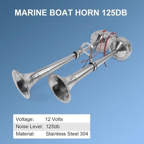 قرن قارب بحري مزدوج بوق من الفولاذ المقاوم للصدأ مناسب عالميًا لمقطورة شاحنة السفينة RV، نغمة منخفضة وعالية، 18-1/2 بوصة 12 فولت 125 ديسيبل in Kuwait