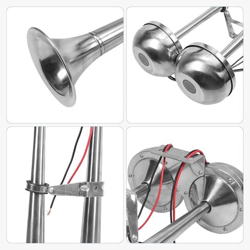 قرن قارب بحري مزدوج بوق من الفولاذ المقاوم للصدأ مناسب عالميًا لمقطورة شاحنة السفينة RV، نغمة منخفضة وعالية، 18-1/2 بوصة 12 فولت 125 ديسيبل in Kuwait