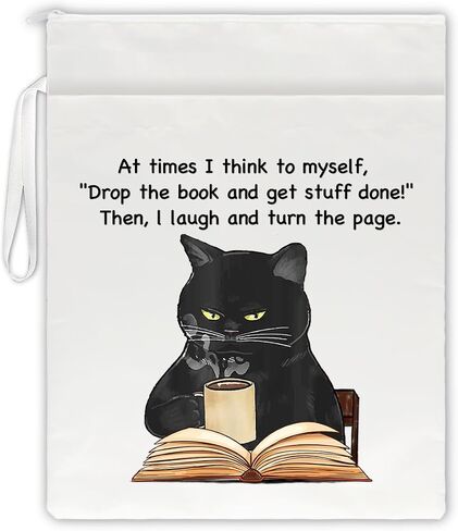 at Times I Think to Myself White Washable Fabric Book Sleeve, Funny Book Cover Protector Gift for Book Lover, Book Reader Gift for Cat Lovers, Bookish Gift for Coffee Lovers, Bookworm Gift in Saudi Arabia
