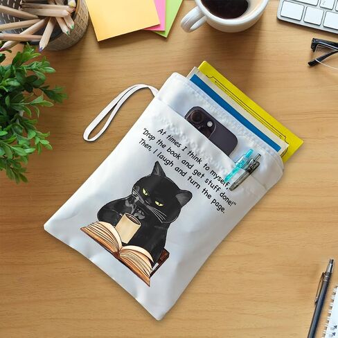 at Times I Think to Myself White Washable Fabric Book Sleeve, Funny Book Cover Protector Gift for Book Lover, Book Reader Gift for Cat Lovers, Bookish Gift for Coffee Lovers, Bookworm Gift in Saudi Arabia