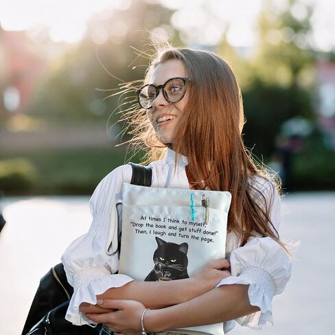 at Times I Think to Myself White Washable Fabric Book Sleeve, Funny Book Cover Protector Gift for Book Lover, Book Reader Gift for Cat Lovers, Bookish Gift for Coffee Lovers, Bookworm Gift in Saudi Arabia