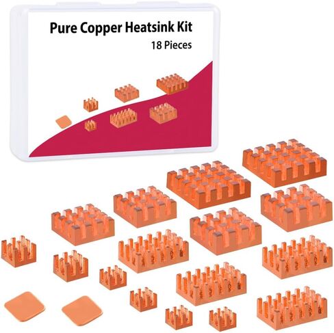 GeeekPi 18PCS Pure Copper Heatsinks for Raspberry Pi 5/ Pi 4B, CPU Cooler Heatsinks with Thermal Conductive Adhensive Tape Compatible with Raspberry Pi 5/Raspberry Pi 4 Model B in Saudi Arabia