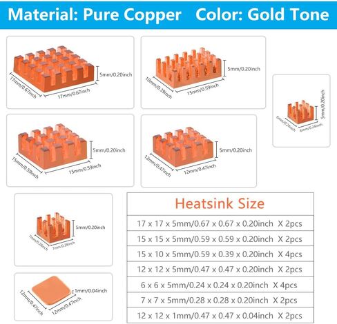 GeeekPi 18PCS Pure Copper Heatsinks for Raspberry Pi 5/ Pi 4B, CPU Cooler Heatsinks with Thermal Conductive Adhensive Tape Compatible with Raspberry Pi 5/Raspberry Pi 4 Model B in Saudi Arabia