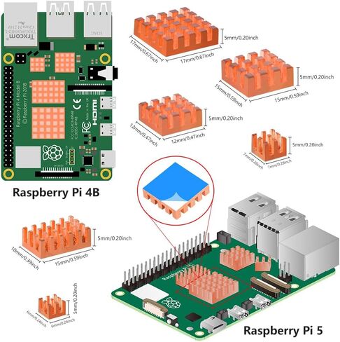 GeeekPi 18PCS Pure Copper Heatsinks for Raspberry Pi 5/ Pi 4B, CPU Cooler Heatsinks with Thermal Conductive Adhensive Tape Compatible with Raspberry Pi 5/Raspberry Pi 4 Model B in Saudi Arabia