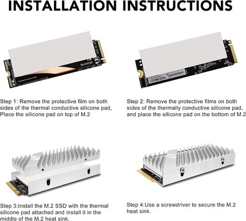 EZDIY-FAB M.2 SSD Heatsink 2280، بالوعة حرارية مزدوجة الجوانب، مشعاع SSD عالي الأداء للكمبيوتر / PS5 لـ PCIE NVME M.2 SSD أو SATA M.2 SSD- أسود in Saudi Arabia