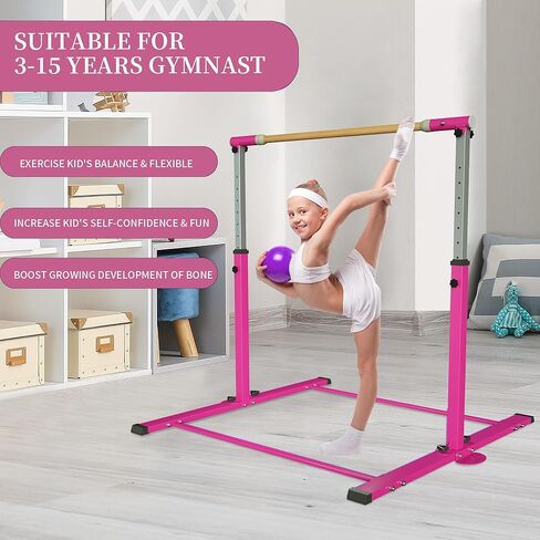 EL&IT·Wings Kip Bar,Horizontal Bar,Adjustable Height 3'-5' Gymnastics Bar，Fiberglass Rail & 304 Stainless Steel Regulating Arms，Kids and Gymnast Exercise Home Use in Kuwait