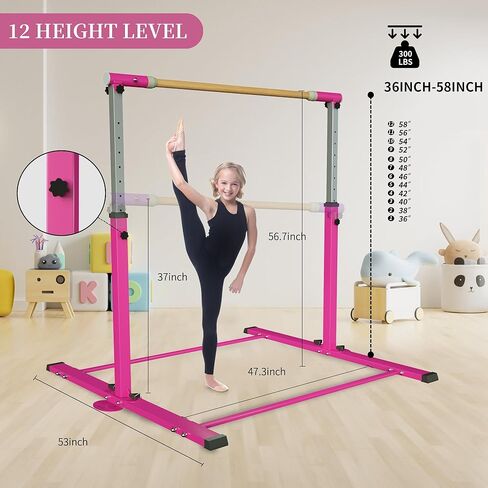 EL&IT·Wings Kip Bar,Horizontal Bar,Adjustable Height 3'-5' Gymnastics Bar，Fiberglass Rail & 304 Stainless Steel Regulating Arms，Kids and Gymnast Exercise Home Use in Kuwait