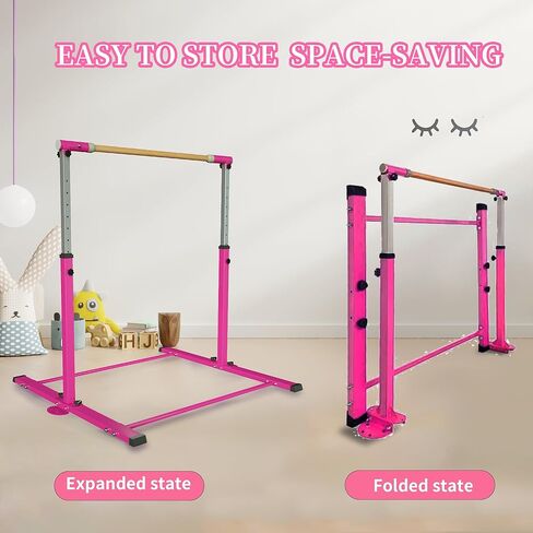 EL&IT·Wings Kip Bar,Horizontal Bar,Adjustable Height 3'-5' Gymnastics Bar，Fiberglass Rail & 304 Stainless Steel Regulating Arms，Kids and Gymnast Exercise Home Use in Kuwait