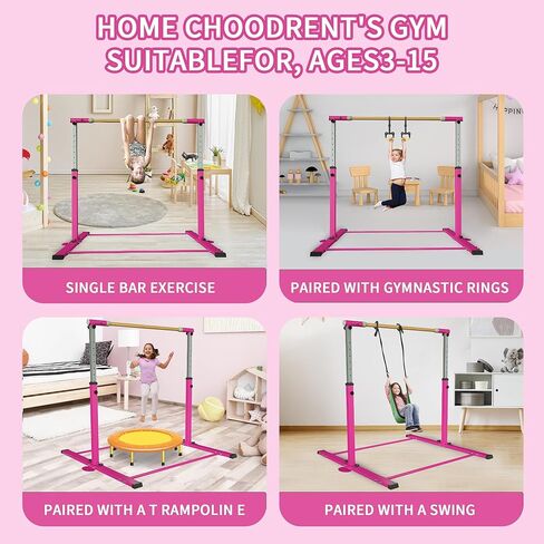 EL&IT·Wings Kip Bar,Horizontal Bar,Adjustable Height 3'-5' Gymnastics Bar，Fiberglass Rail & 304 Stainless Steel Regulating Arms，Kids and Gymnast Exercise Home Use in Kuwait