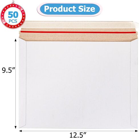 50PCS 9.5"x12.5" Photo Document Mailers Self-Seal Rigid Mailers Flat Cardboard Envelopes for Cards,CDs. in Saudi Arabia