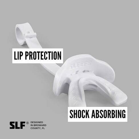 واقي الفم لكرة القدم من SLEEFS - واقي الشفاه/الفم مع حزام خوذة - قطعة الفم الواقية للشفاه/الأسنان - بدون غليان - للشباب/الكبار، أقصى تدفق للهواء، لجميع الرياضات - أبيض متقاطع in Saudi Arabia
