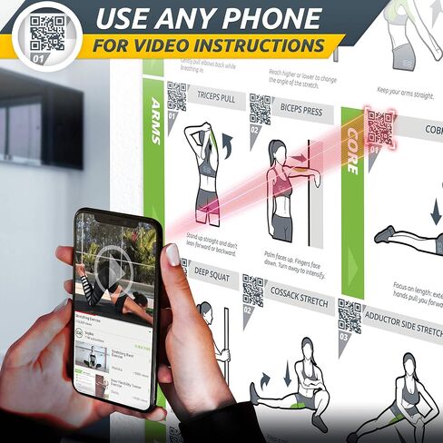 ملصق EverStretch القابل للتمدد لصالة الألعاب الرياضية المنزلية - مع تعليمات الفيديو - كبير 23 بوصة × 35 بوصة | مخطط تجريب مصفح | ملصقات التمدد الأساسية لصالة الألعاب الرياضية المنزلية | ملصق تمرين التمدد in Kuwait