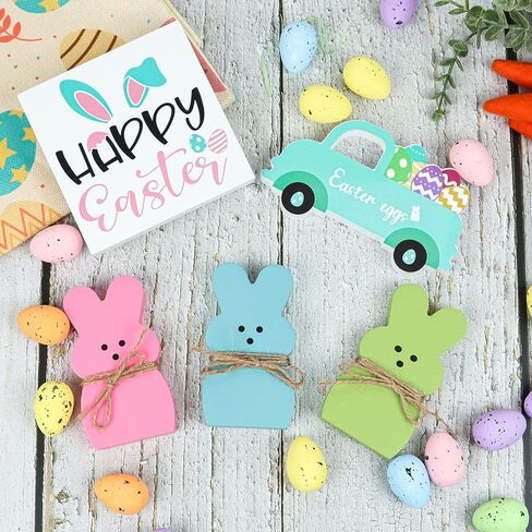 زينة عيد الفصح - 5 قطع خشبية على شكل أرنب زينة عيد الفصح للمنزل والمزرعة وديكور عيد الفصح للطاولة وديكور صينية عيد الفصح in Kuwait