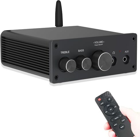 Bluetooth Audio Amplifier,LONPOO 2.0 Channel Mini Class D Integrated Amp for Bookshelf Speaker with Optical Port,Coaxial Jack,USB Playback,Aux-in,200 Watts RMS (Metallic) in Kuwait