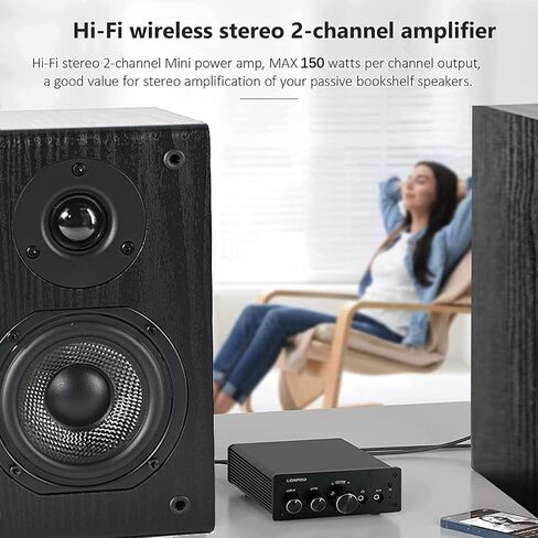 Bluetooth Audio Amplifier,LONPOO 2.0 Channel Mini Class D Integrated Amp for Bookshelf Speaker with Optical Port,Coaxial Jack,USB Playback,Aux-in,200 Watts RMS (Metallic) in Kuwait