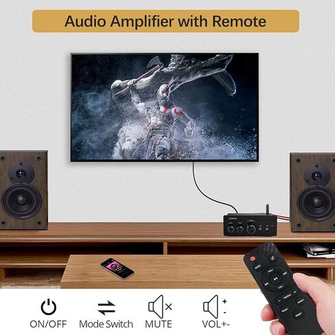 Bluetooth Audio Amplifier,LONPOO 2.0 Channel Mini Class D Integrated Amp for Bookshelf Speaker with Optical Port,Coaxial Jack,USB Playback,Aux-in,200 Watts RMS (Metallic) in Kuwait