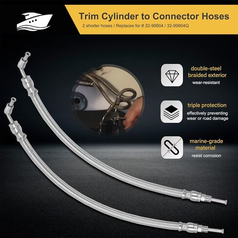 For Mercruiser Alpha One Gen Two Bravo Trim Ram hydraulic Cylinder Hose Kit 32-864960 32-864959 Braided Stainless Steel Hoses 16-3/16" for 9B-106 and 9B-116 Trim Cylinders in Saudi Arabia