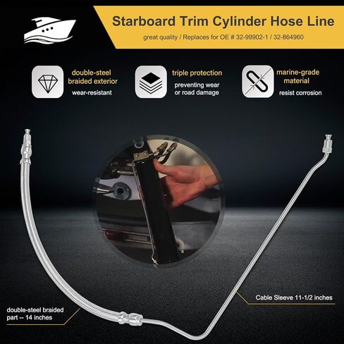 For Mercruiser Alpha One Gen Two Bravo Trim Ram hydraulic Cylinder Hose Kit 32-864960 32-864959 Braided Stainless Steel Hoses 16-3/16" for 9B-106 and 9B-116 Trim Cylinders in Saudi Arabia
