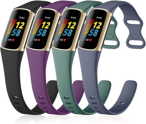 GEAK 4 Pack Slim Band Compatible with Fitbit Charge 5/Charge 6 Bands for Women Men, Soft Silicone Sport Replacement Wristbands for Fitbit Charge 5/Charge 6 Fitness Tracker, Black/White/Gray/Pink in Saudi Arabia