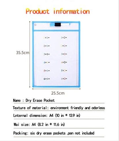6 جيوب للمسح الجاف - أكمام للمسح الجاف كبيرة الحجم 10 × 13 بوصة - مستلزمات المعلم - للفصل الدراسي - قابلة لإعادة الاستخدام - جيوب للمسح الجاف - أكمام بألوان متنوعة 1 in Kuwait