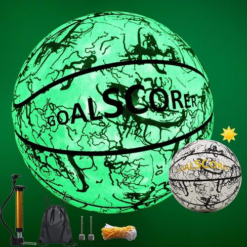 Basketball Glow in The Dark, Luminous Glowing Leather Basketball, Green Light up Basketball Gift for Kids, Men, Women Indoor-Outdoor Night Basketball (Size 7, White), White,Green in Saudi Arabia