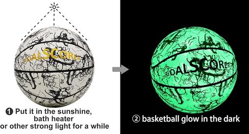 Basketball Glow in The Dark, Luminous Glowing Leather Basketball, Green Light up Basketball Gift for Kids, Men, Women Indoor-Outdoor Night Basketball (Size 7, White), White,Green in Saudi Arabia