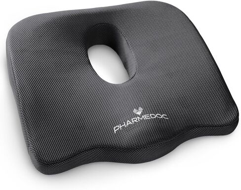 Pharmedoc Seat Cushion - Memory Foam Cushion for Office Chair, Car Seat, Airplane, Bleacher - Sciatica & Hip & Coccyx Pain Relief - Desk Chair Cushion - Large Coccyx Cushion - Black in Kuwait