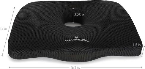 Pharmedoc Seat Cushion - Memory Foam Cushion for Office Chair, Car Seat, Airplane, Bleacher - Sciatica & Hip & Coccyx Pain Relief - Desk Chair Cushion - Large Coccyx Cushion - Black in Kuwait