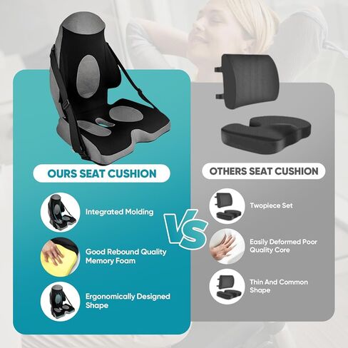 وسادة مقعد من إسفنج الذاكرة ووسادة دعم قطنية، وسادة مريحة من قطعة واحدة لتصحيح الوضع الجيد وعظم الذنب، آلام أسفل الظهر، تخفيف عرق النسا لكرسي المكتب ومقعد السيارة والسفر على كرسي متحرك in Kuwait