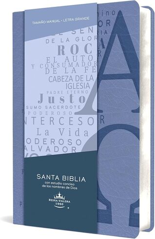 Biblia RVR 1960 letra grande tamaño manual, simil piel azul celeste con nombres de Dios / Spanish Bible RVR 1960 Handy Size Large Print Leathersoft Soft Blue in Saudi Arabia