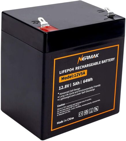 NERMAK 12V 5Ah Lithium LiFePO4 Deep Cycle Battery, 2000+ Cycles Lithium Iron Phosphate Rechargeable Battery for Power Wheels, Fish Finder and More, Built-in 6A BMS in Saudi Arabia