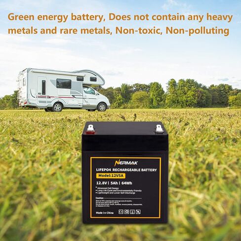 NERMAK 12V 5Ah Lithium LiFePO4 Deep Cycle Battery, 2000+ Cycles Lithium Iron Phosphate Rechargeable Battery for Power Wheels, Fish Finder and More, Built-in 6A BMS in Saudi Arabia