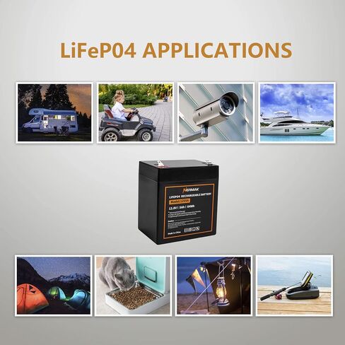 NERMAK 12V 5Ah Lithium LiFePO4 Deep Cycle Battery, 2000+ Cycles Lithium Iron Phosphate Rechargeable Battery for Power Wheels, Fish Finder and More, Built-in 6A BMS in Saudi Arabia