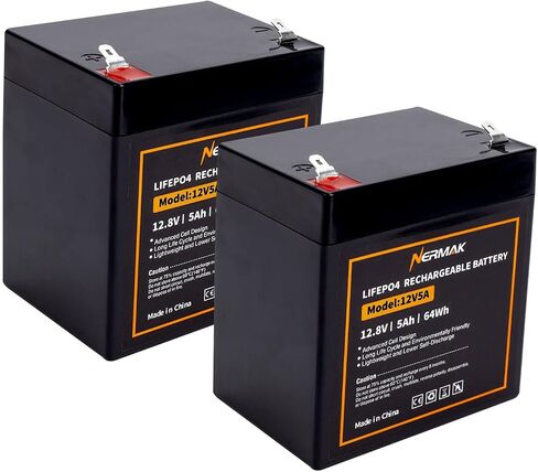 NERMAK 12V 5Ah Lithium LiFePO4 Deep Cycle Battery, 2000+ Cycles Lithium Iron Phosphate Rechargeable Battery for Power Wheels, Fish Finder and More, Built-in 6A BMS in Saudi Arabia